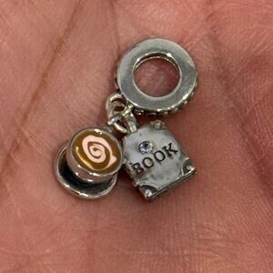 925 sterling silver coffee and book charm bracelet necklace bag anklet academia